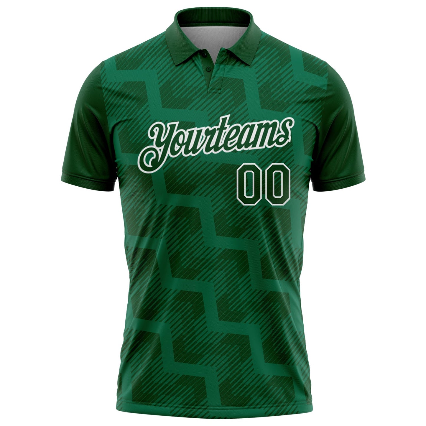 Custom Green Kelly Green-White Geometric Block Diagonal Line Hatching Performance Polo Shirt view 2