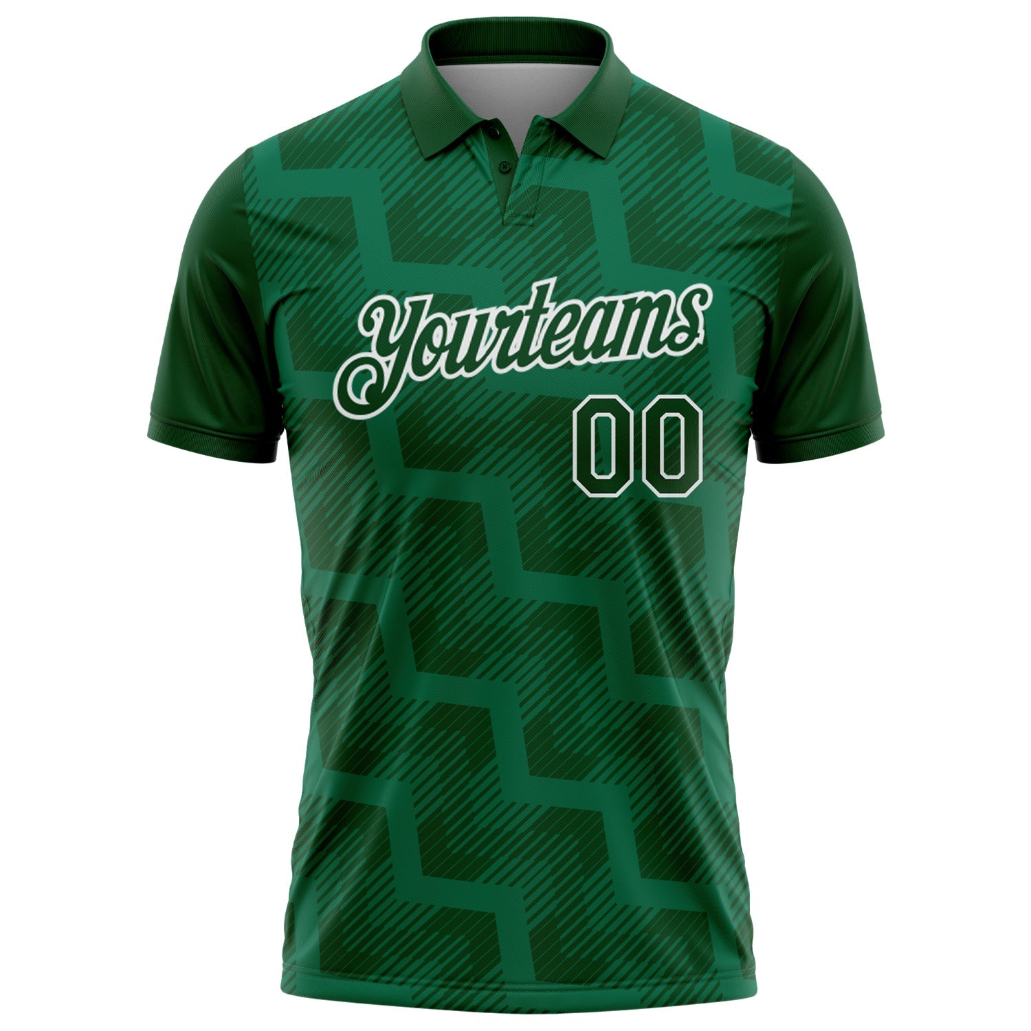 Custom Green Kelly Green-White Geometric Block Diagonal Line Hatching Performance Polo Shirt view 2