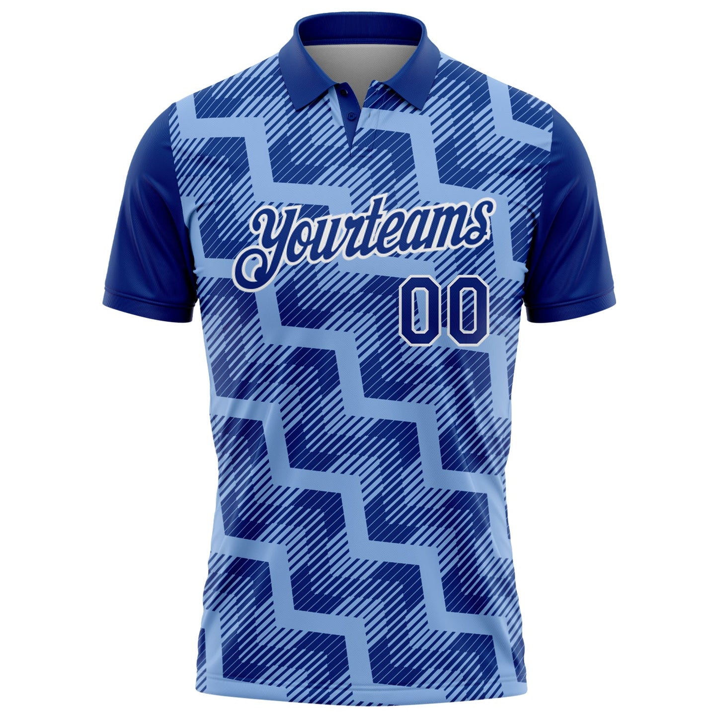 Custom Royal Light Blue-White Geometric Block Diagonal Line Hatching Performance Polo Shirt view 2