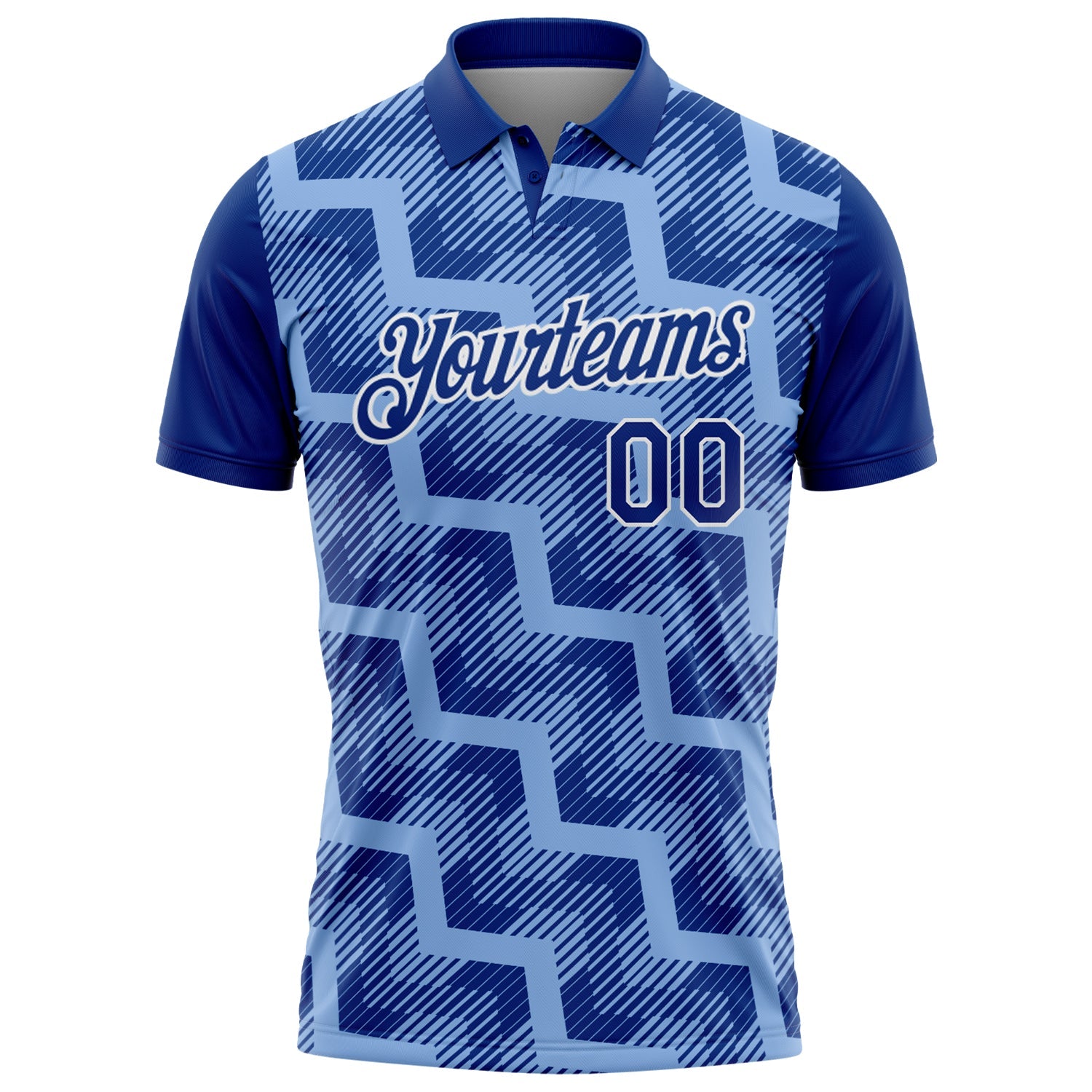 Custom Royal Light Blue-White Geometric Block Diagonal Line Hatching Performance Polo Shirt view 2