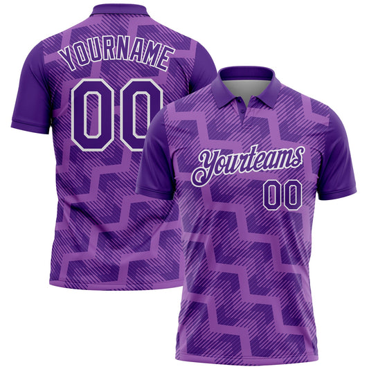 Custom Purple Medium Purple-White Geometric Block Diagonal Line Hatching Performance Polo Shirt - Main View