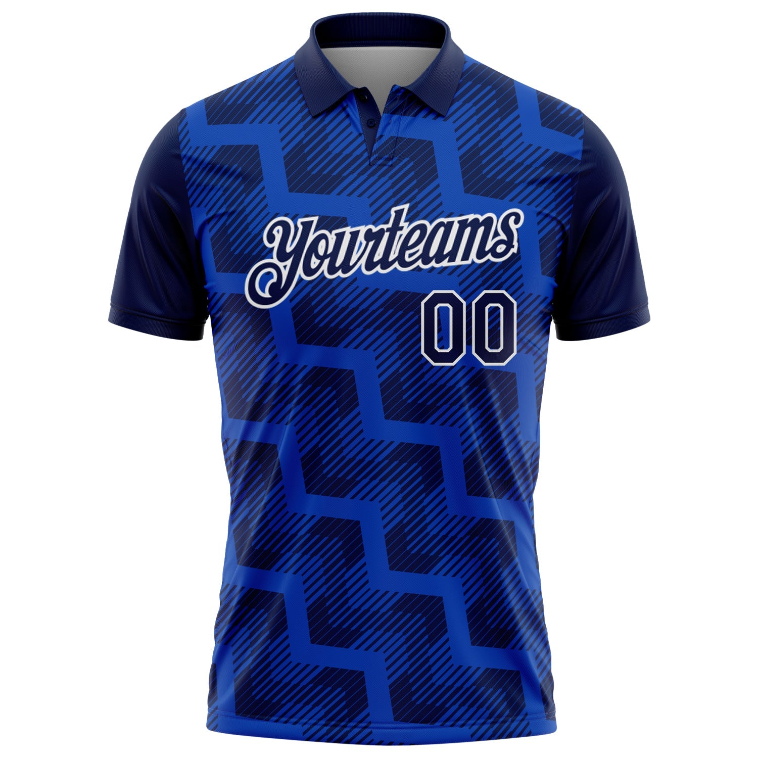 Custom Navy Thunder Blue-White Geometric Block Diagonal Line Hatching Performance Polo Shirt view 2