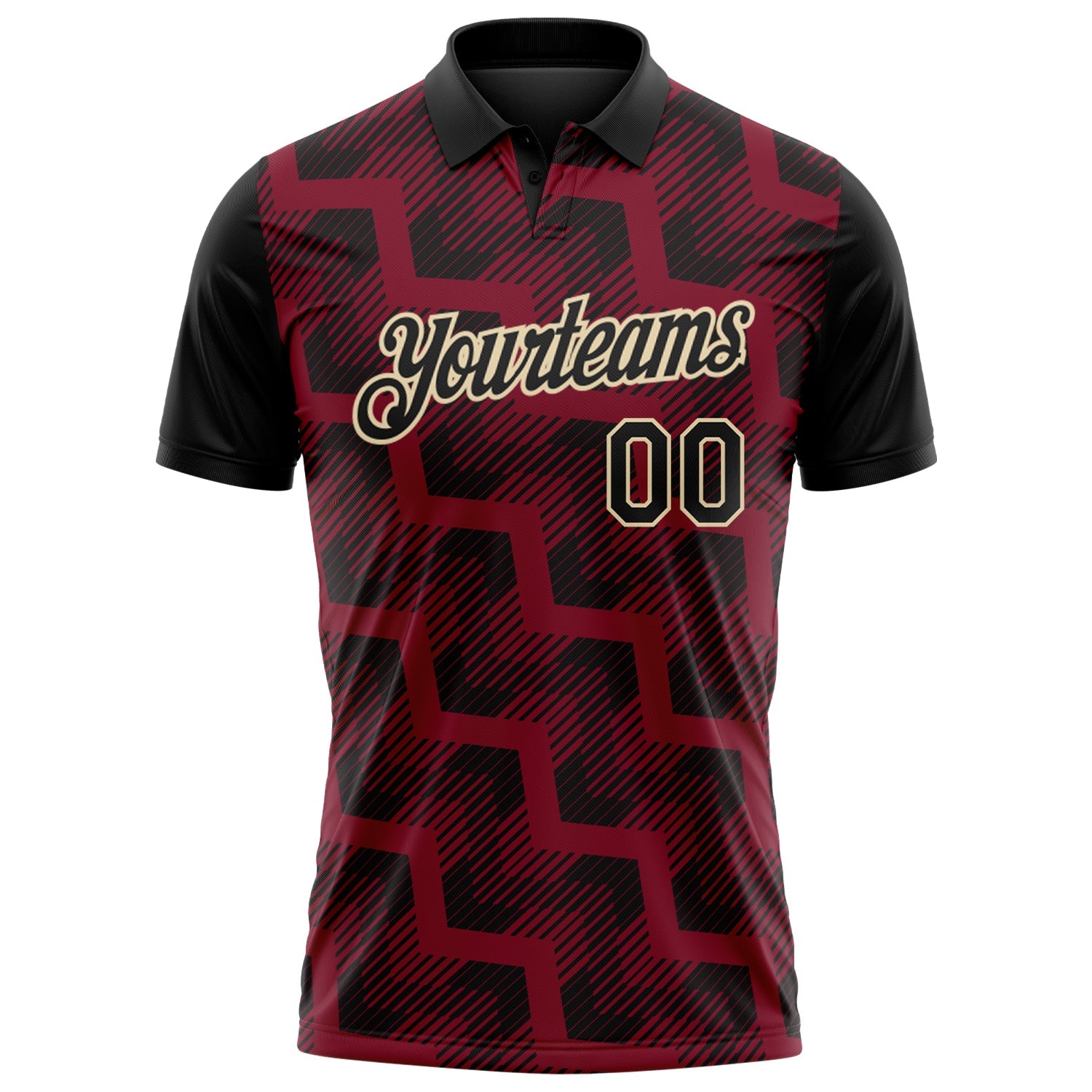 Custom Black Crimson-Cream Geometric Block Diagonal Line Hatching Performance Polo Shirt view 2
