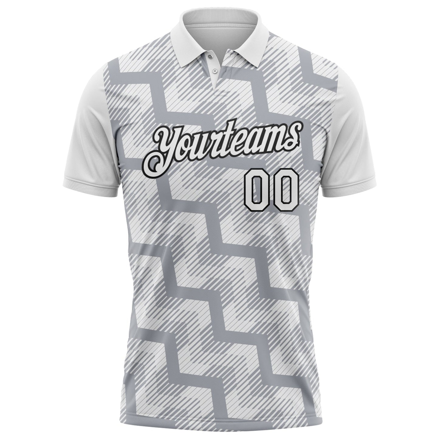 Custom White Gray-Black Geometric Block Diagonal Line Hatching Performance Polo Shirt view 2