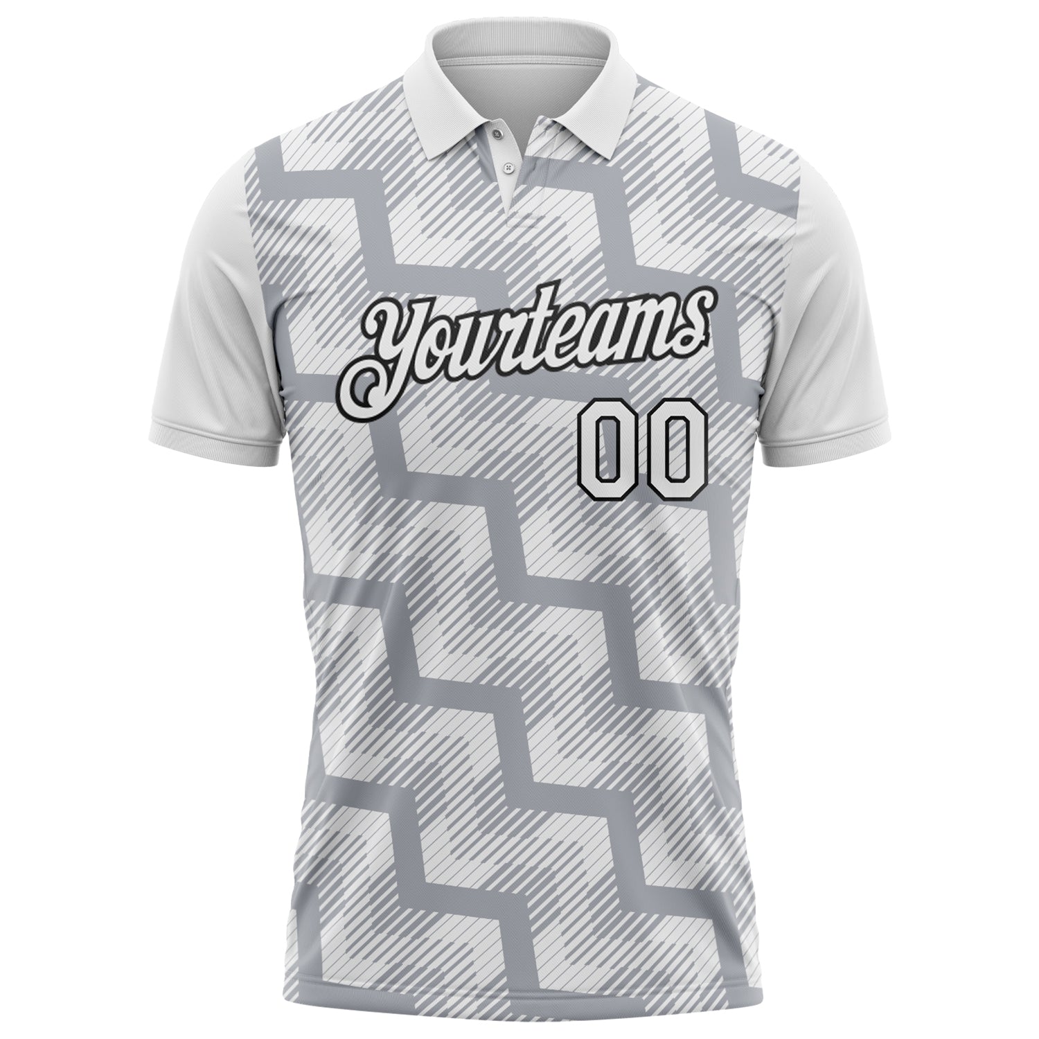Custom White Gray-Black Geometric Block Diagonal Line Hatching Performance Polo Shirt view 2