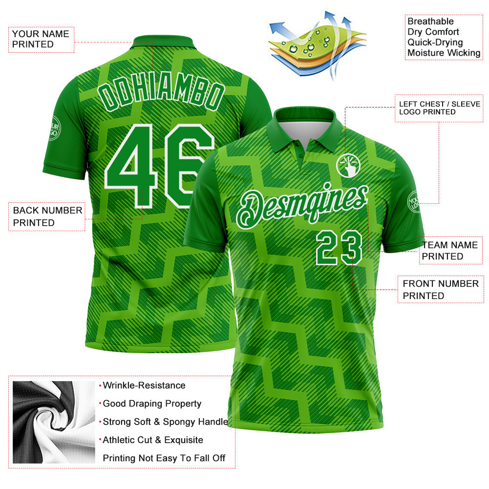 Custom Grass Green Aurora Green-White Geometric Block Diagonal Line Hatching Performance Polo Shirt view 3