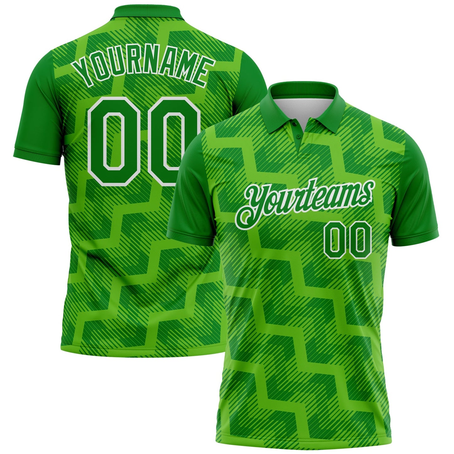 Custom Grass Green Aurora Green-White Geometric Block Diagonal Line Hatching Performance Polo Shirt - Main View