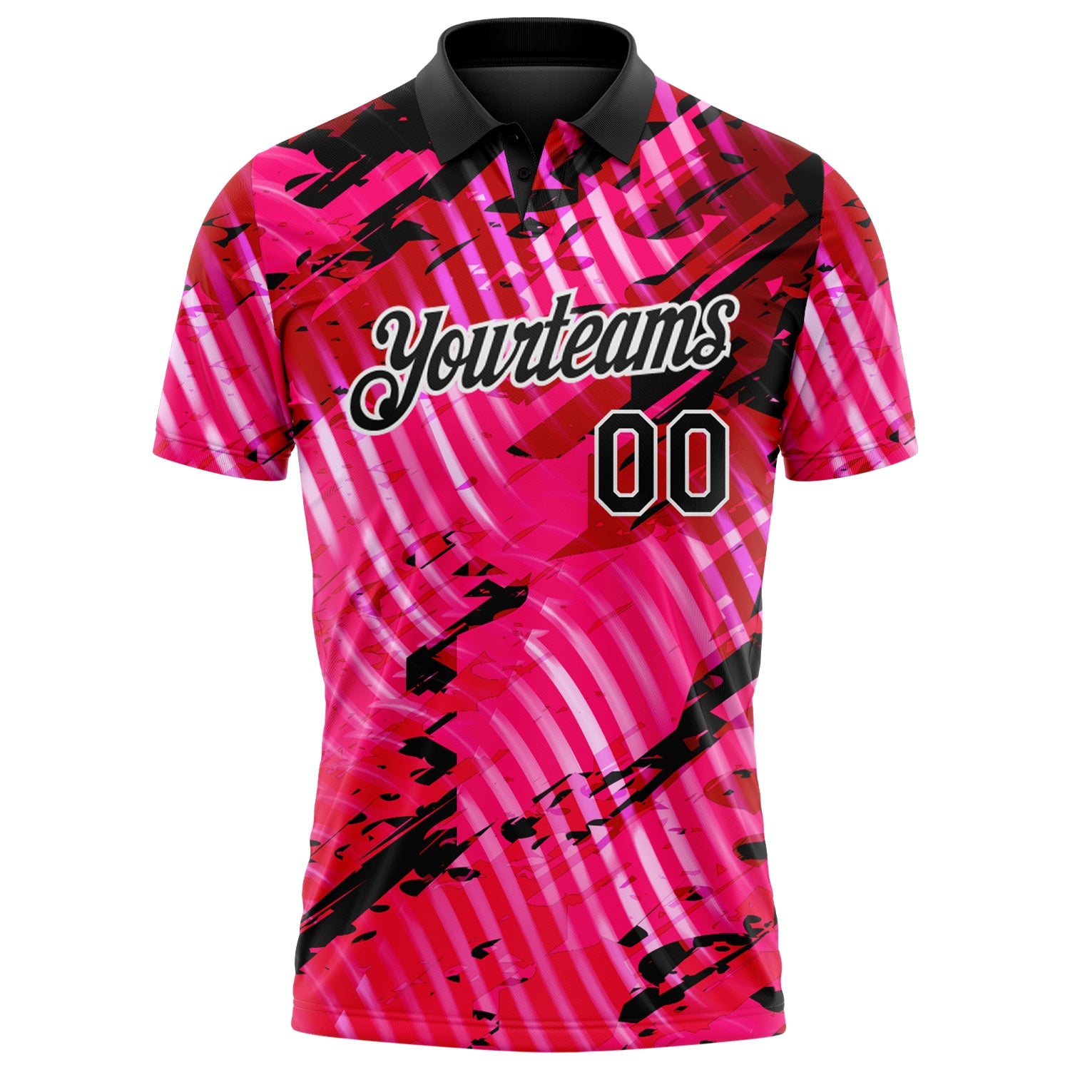 Custom Black Pink-White Abstract Grunge Splatter Diagonal Stripe Performance Polo Shirt view 2