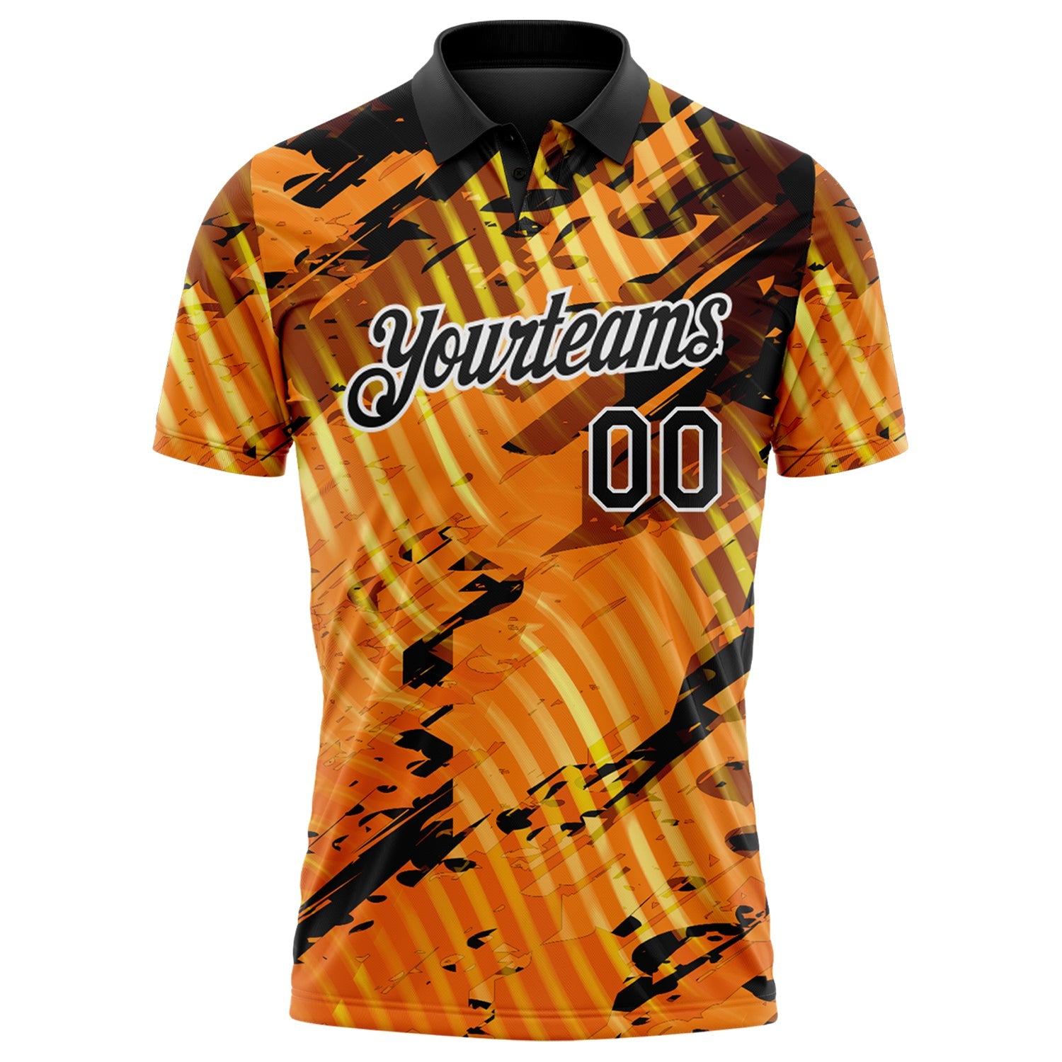 Custom Black Gold-White Abstract Grunge Splatter Diagonal Stripe Performance Polo Shirt view 2