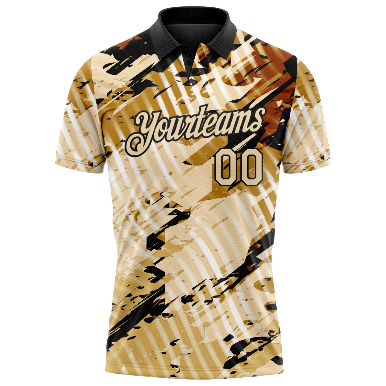 Custom Black-Cream Abstract Grunge Splatter Diagonal Stripe Performance Polo Shirt view 2