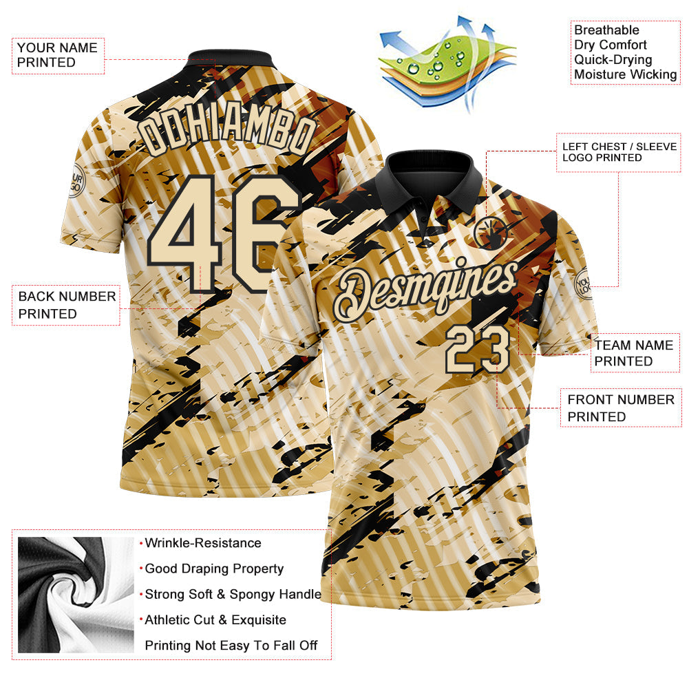 Custom Black-Cream Abstract Grunge Splatter Diagonal Stripe Performance Polo Shirt view 3