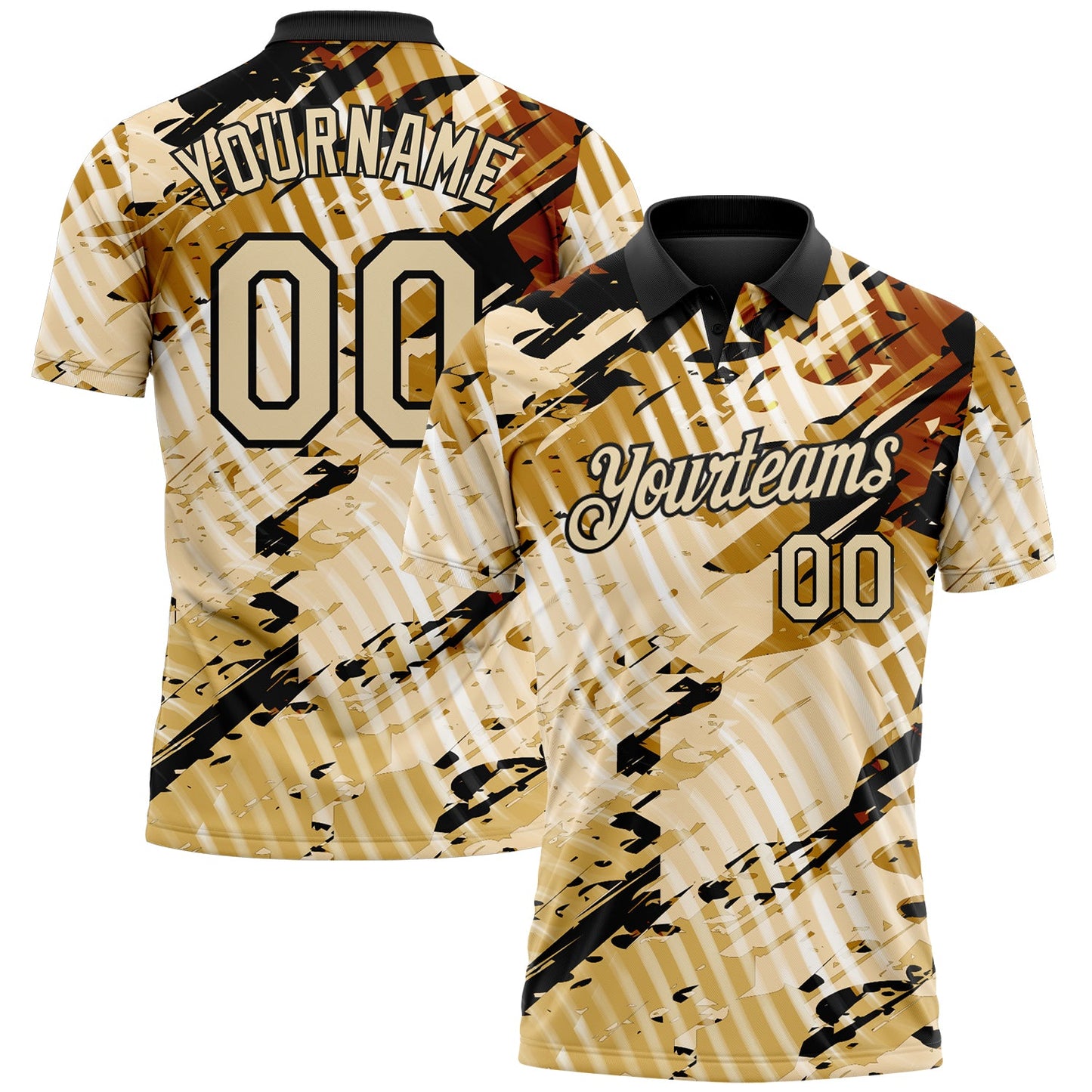 Custom Black-Cream Abstract Grunge Splatter Diagonal Stripe Performance Polo Shirt - Main View