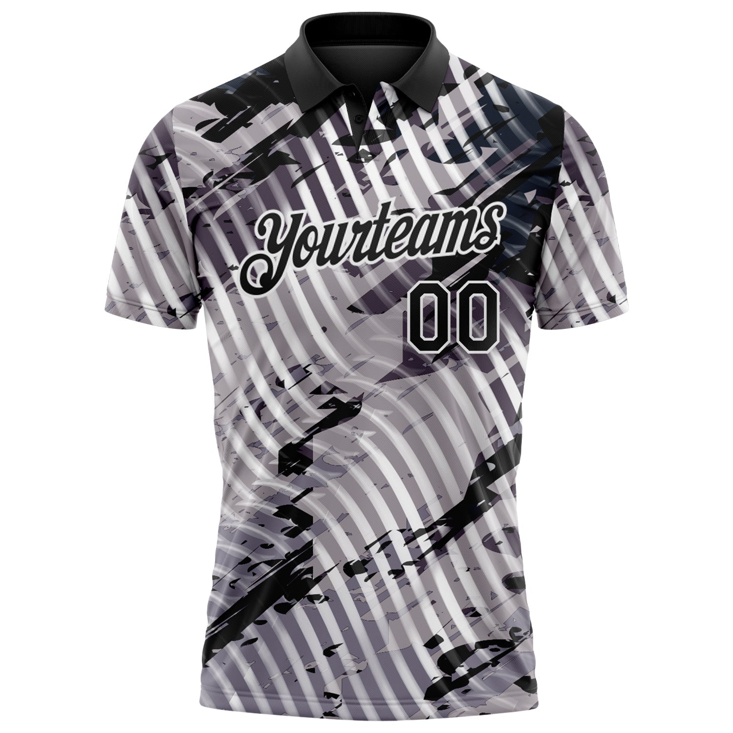 Custom Black Gray-White Abstract Grunge Splatter Diagonal Stripe Performance Polo Shirt view 2