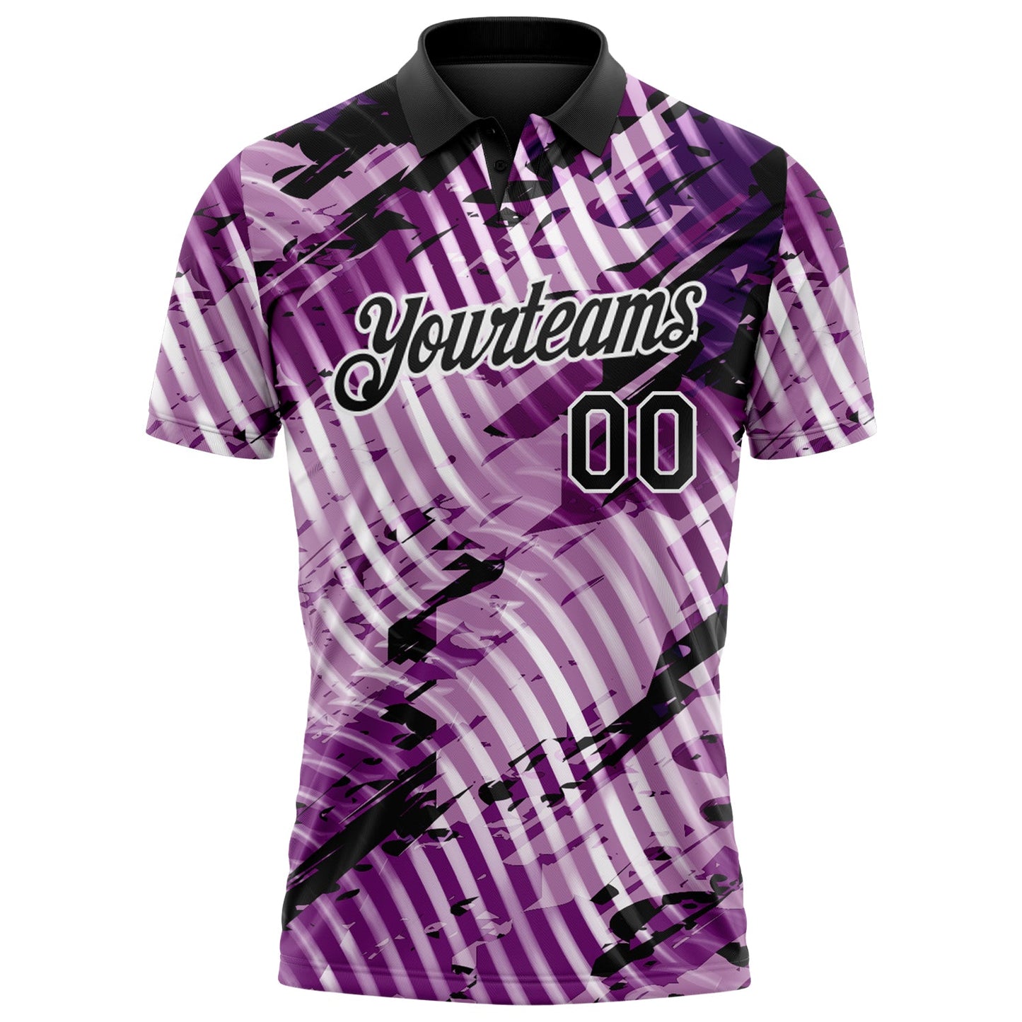 Custom Black Light Purple-White Abstract Grunge Splatter Diagonal Stripe Performance Polo Shirt view 2