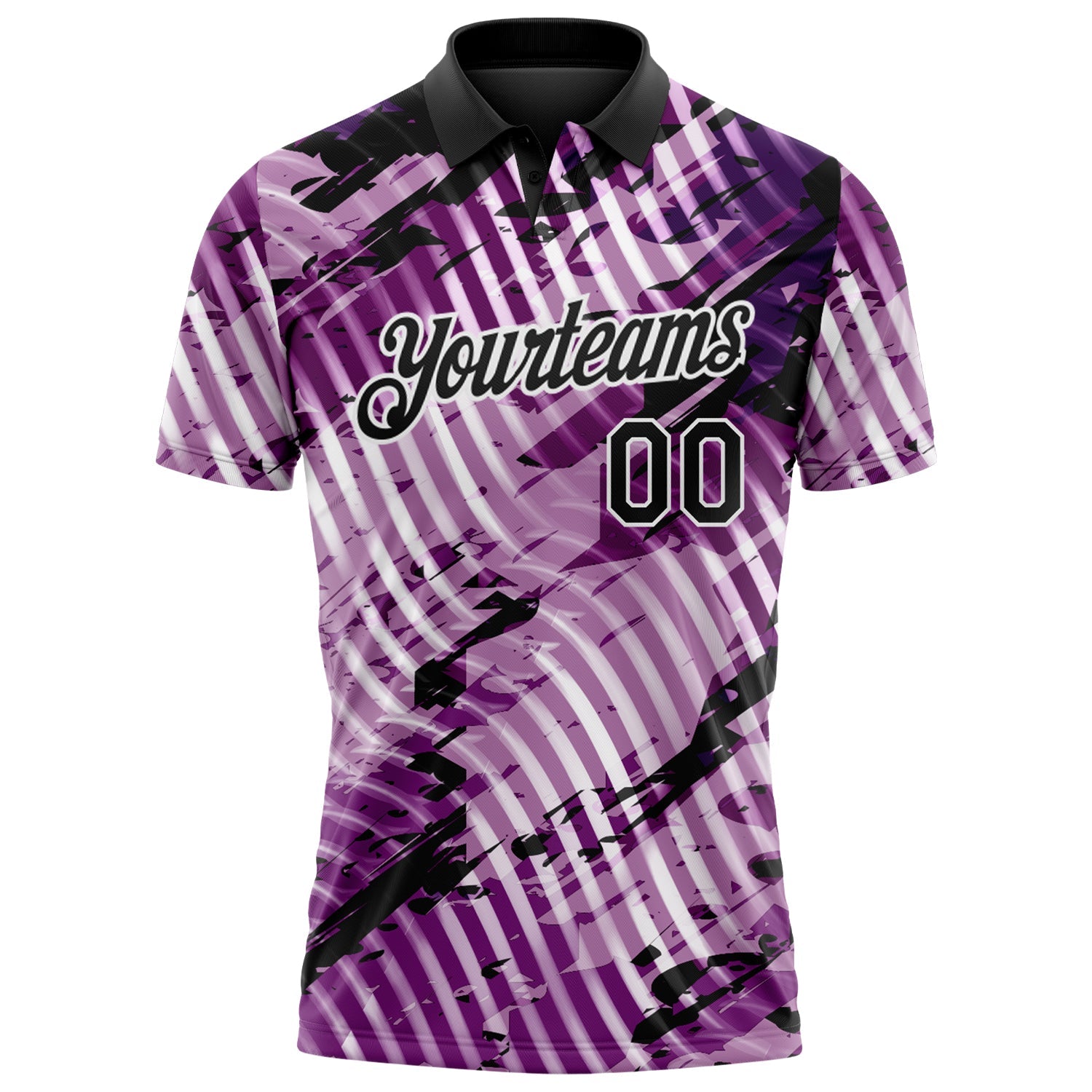 Custom Black Light Purple-White Abstract Grunge Splatter Diagonal Stripe Performance Polo Shirt view 2