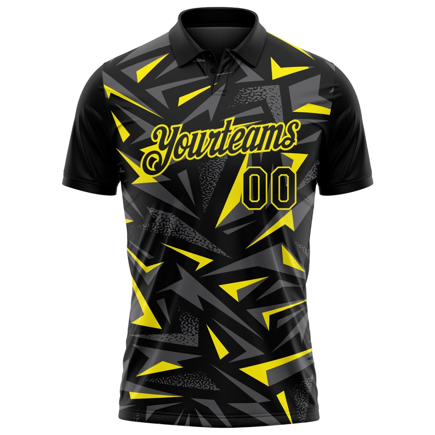 Custom Black Steel Gray-Light Yellow Cyber Mecha E-sport Geometric Shards Spike Performance Polo Shirt view 2