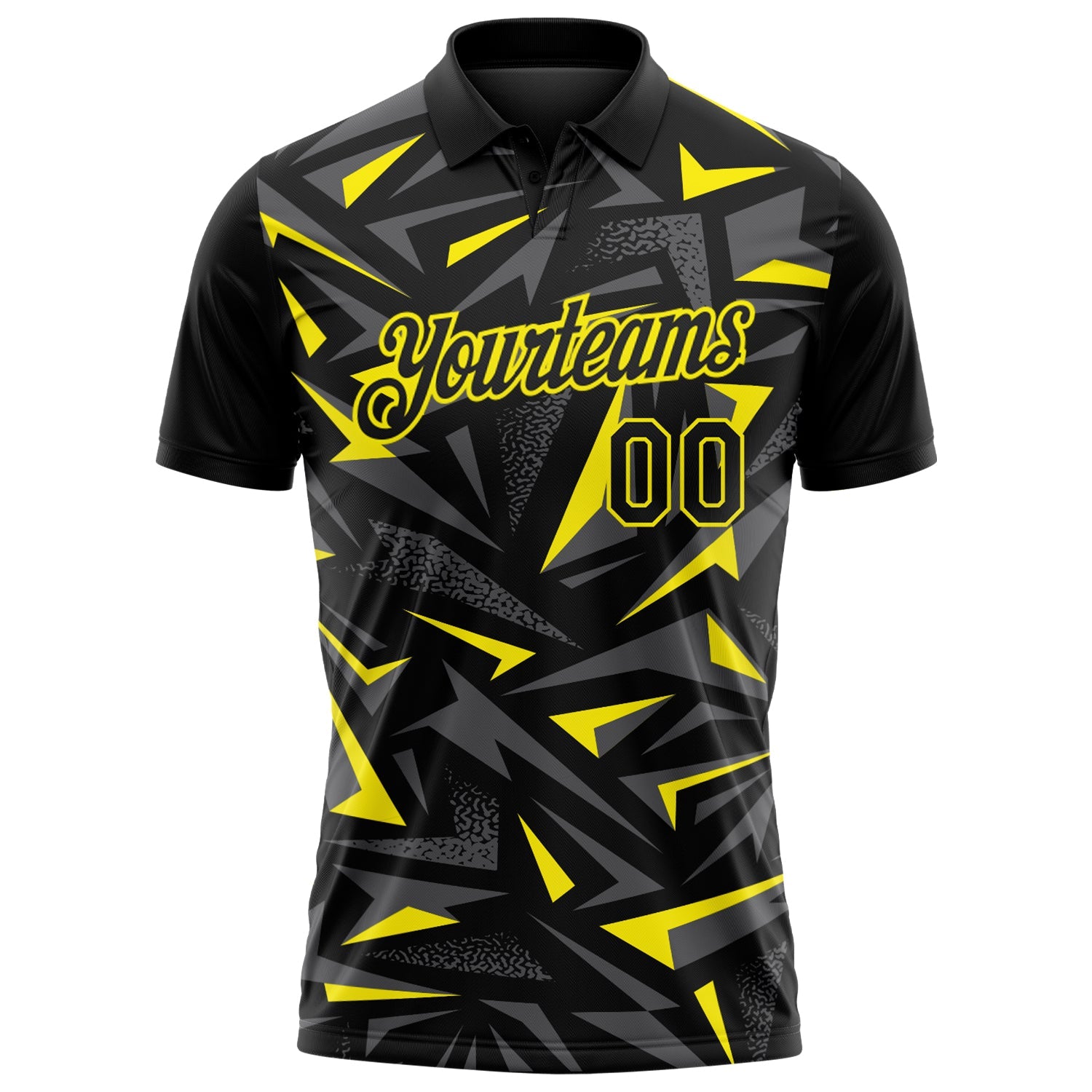 Custom Black Steel Gray-Light Yellow Cyber Mecha E-sport Geometric Shards Spike Performance Polo Shirt view 2