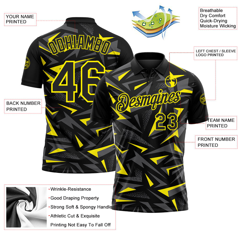 Custom Black Steel Gray-Light Yellow Cyber Mecha E-sport Geometric Shards Spike Performance Polo Shirt view 3