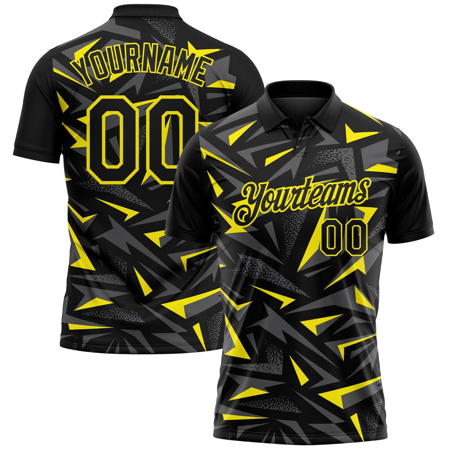 Custom Black Steel Gray-Light Yellow Cyber Mecha E-sport Geometric Shards Spike Performance Polo Shirt - Main View