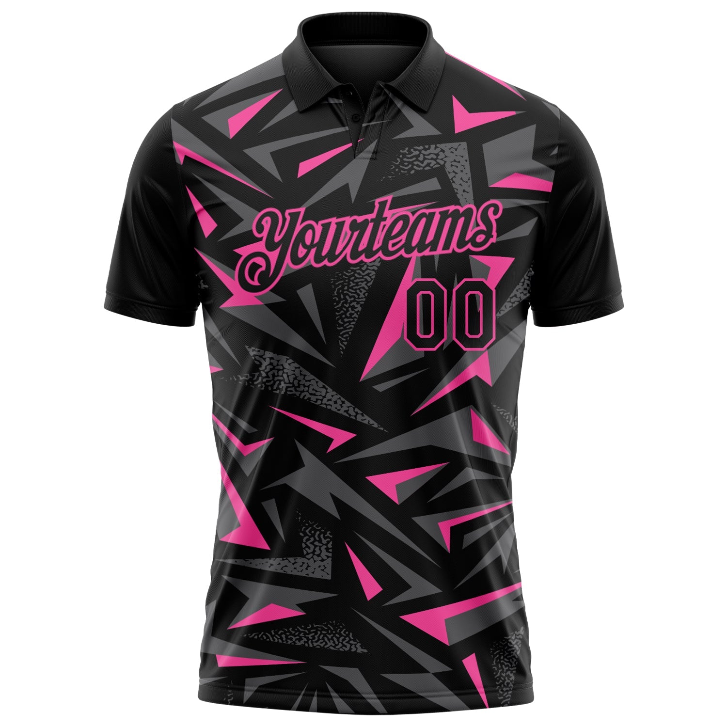 Custom Black Steel Gray-Pink Cyber Mecha E-sport Geometric Shards Spike Performance Polo Shirt view 2