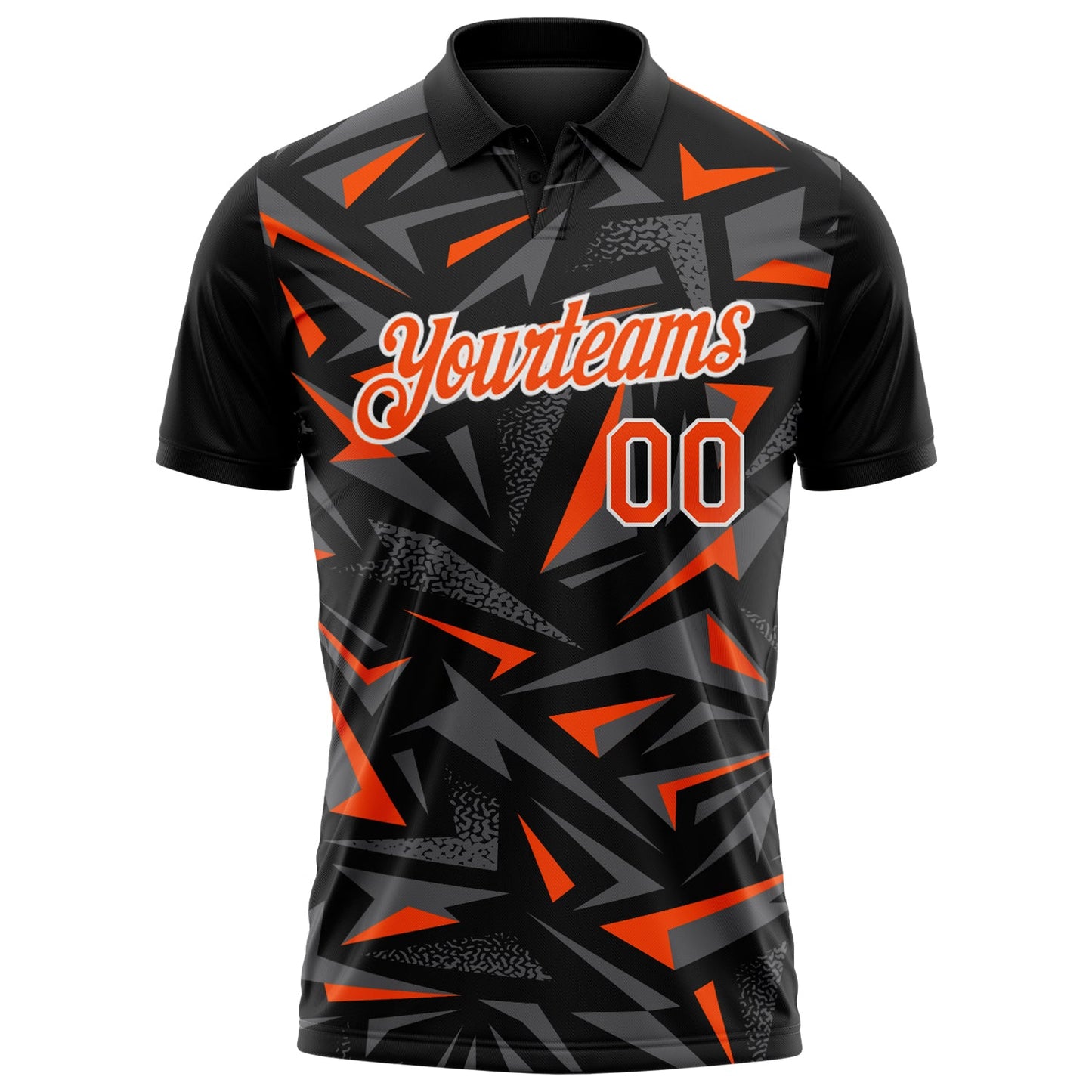 Custom Black Orange Steel Gray-White Cyber Mecha E-sport Geometric Shards Spike Performance Polo Shirt view 2