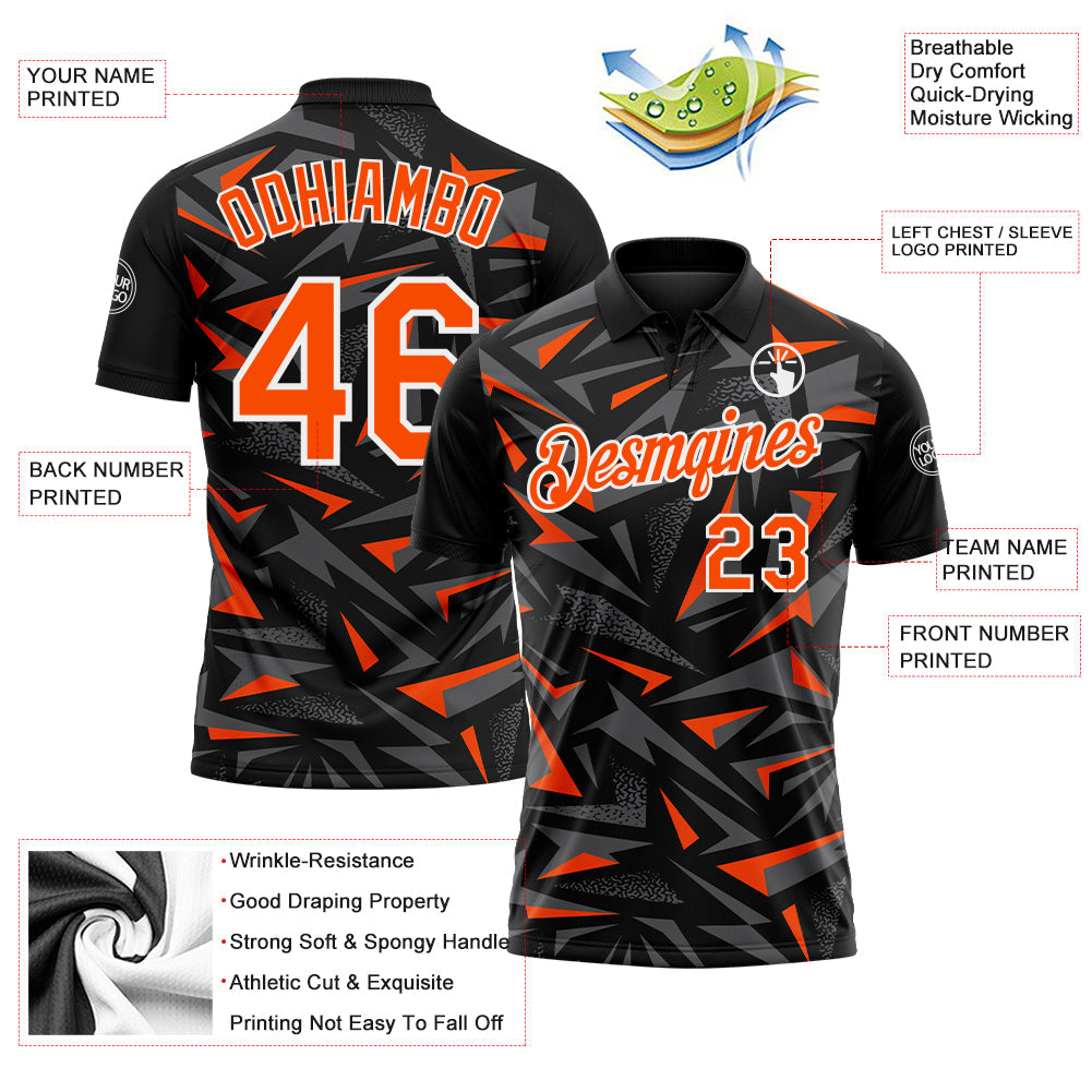 Custom Black Orange Steel Gray-White Cyber Mecha E-sport Geometric Shards Spike Performance Polo Shirt view 3