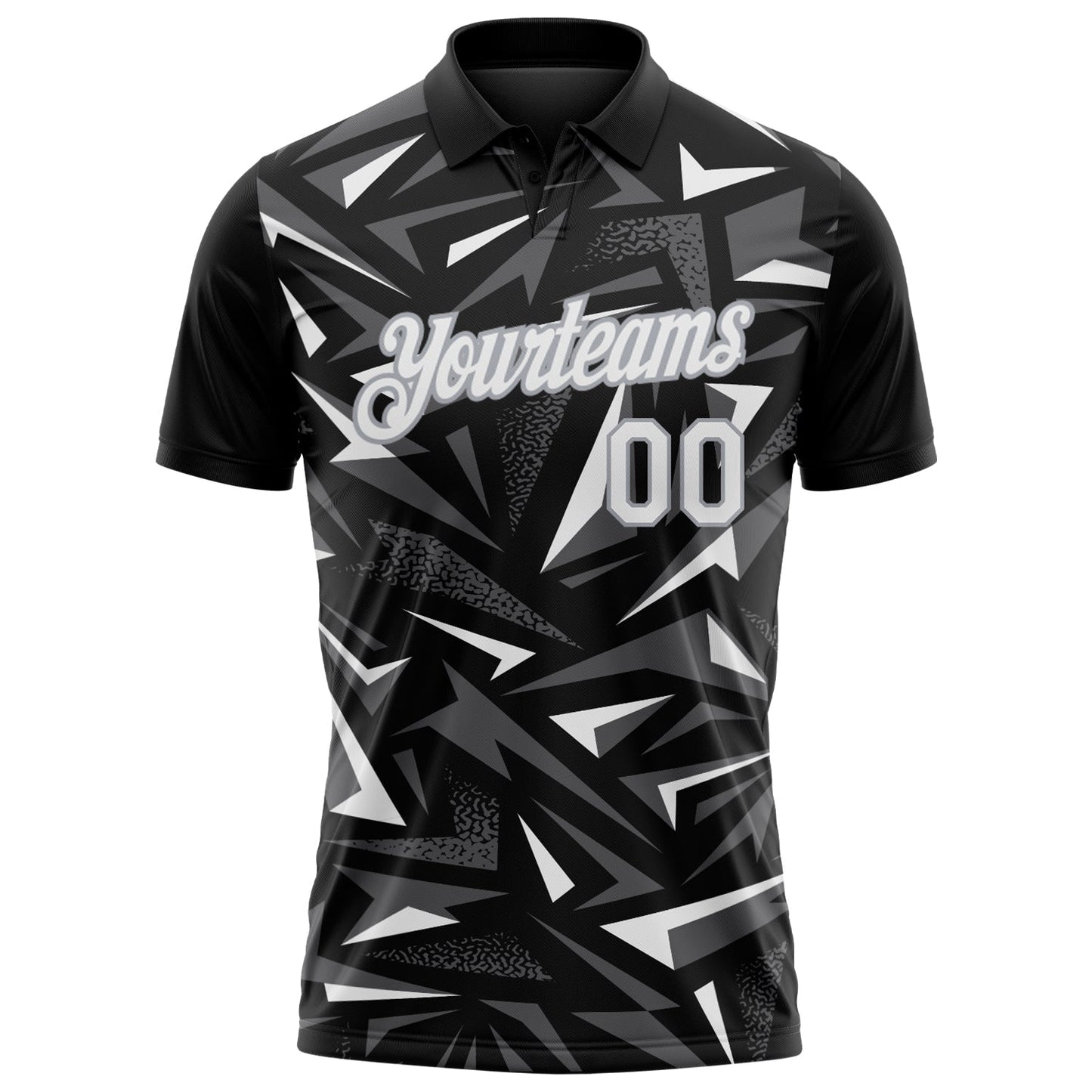 Custom Black White Steel Gray-Gray Cyber Mecha E-sport Geometric Shards Spike Performance Polo Shirt view 2