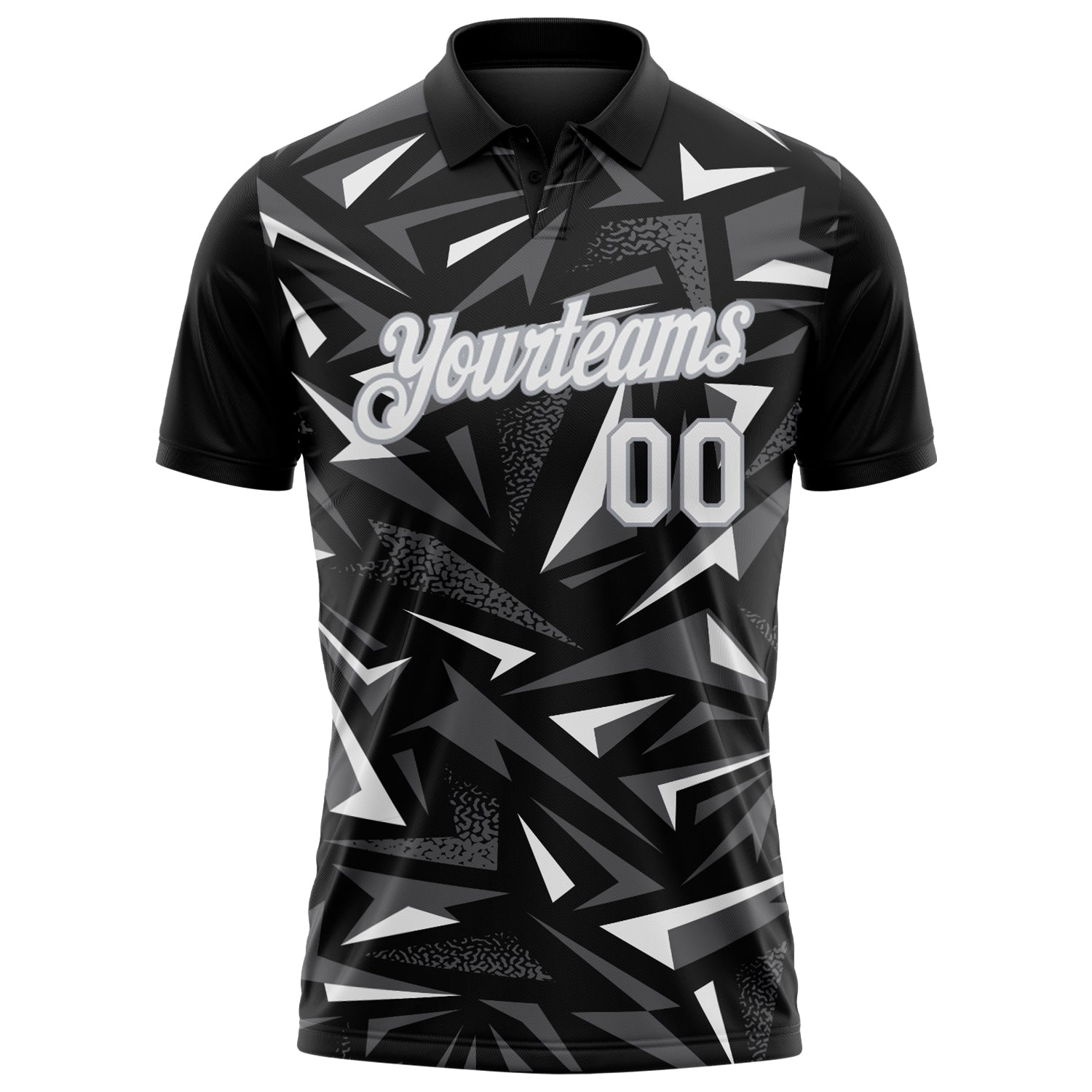 Custom Black White Steel Gray-Gray Cyber Mecha E-sport Geometric Shards Spike Performance Polo Shirt view 2