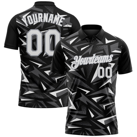 Custom Black White Steel Gray-Gray Cyber Mecha E-sport Geometric Shards Spike Performance Polo Shirt - Main View