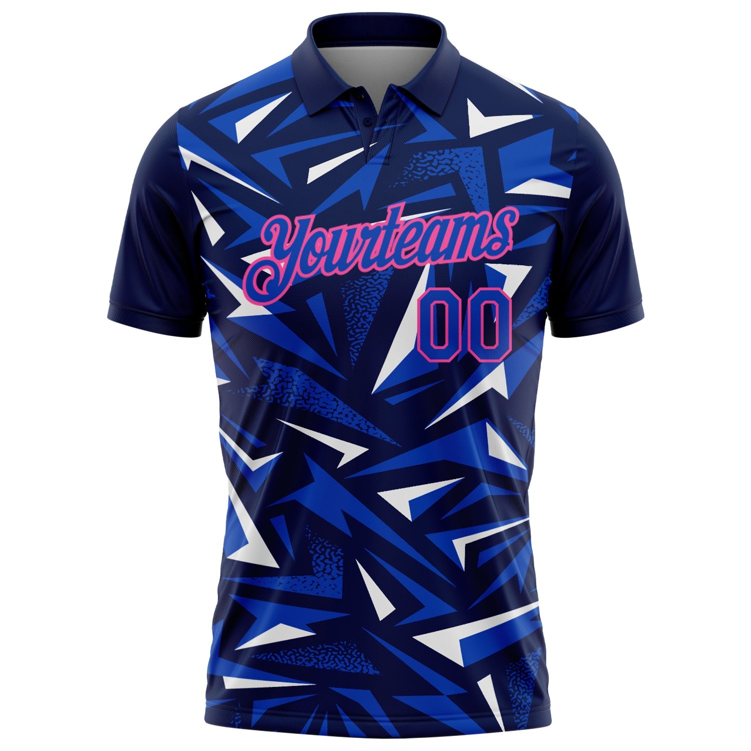 Custom Navy Thunder Blue White-Pink Cyber Mecha E-sport Geometric Shards Spike Performance Polo Shirt view 2