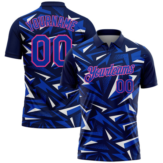 Custom Navy Thunder Blue White-Pink Cyber Mecha E-sport Geometric Shards Spike Performance Polo Shirt - Main View