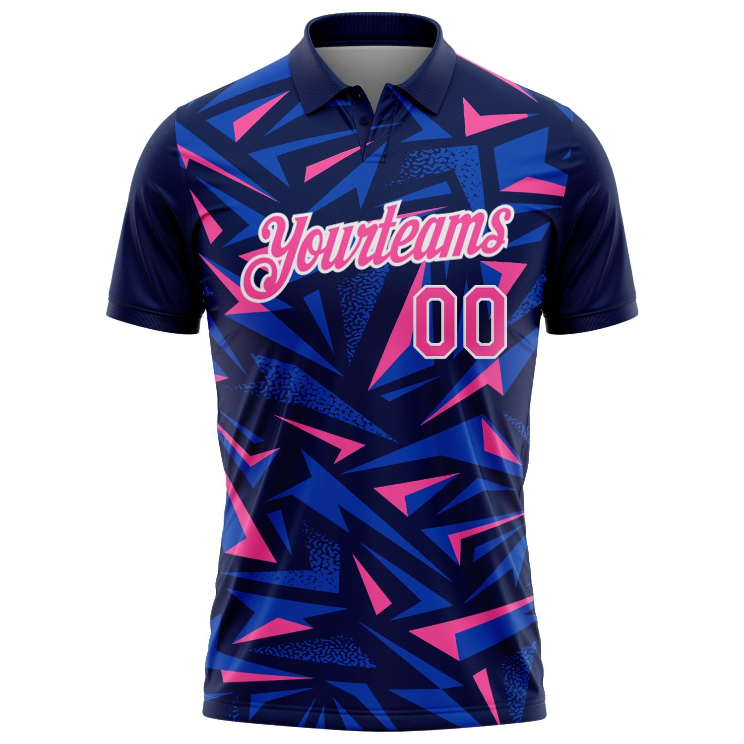 Custom Navy Pink Thunder Blue-White Cyber Mecha E-sport Geometric Shards Spike Performance Polo Shirt view 2