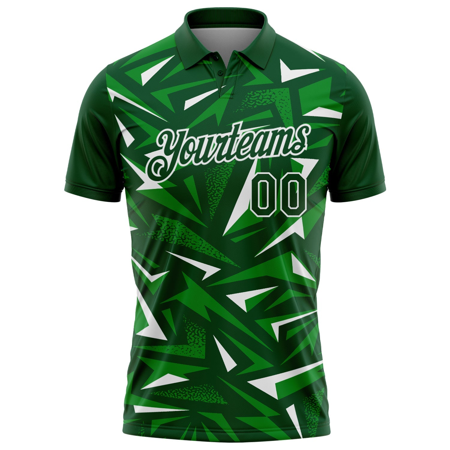 Custom Green Grass Green-White Cyber Mecha E-sport Geometric Shards Spike Performance Polo Shirt view 2