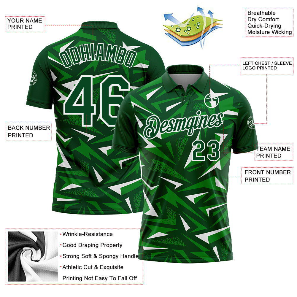 Custom Green Grass Green-White Cyber Mecha E-sport Geometric Shards Spike Performance Polo Shirt view 3