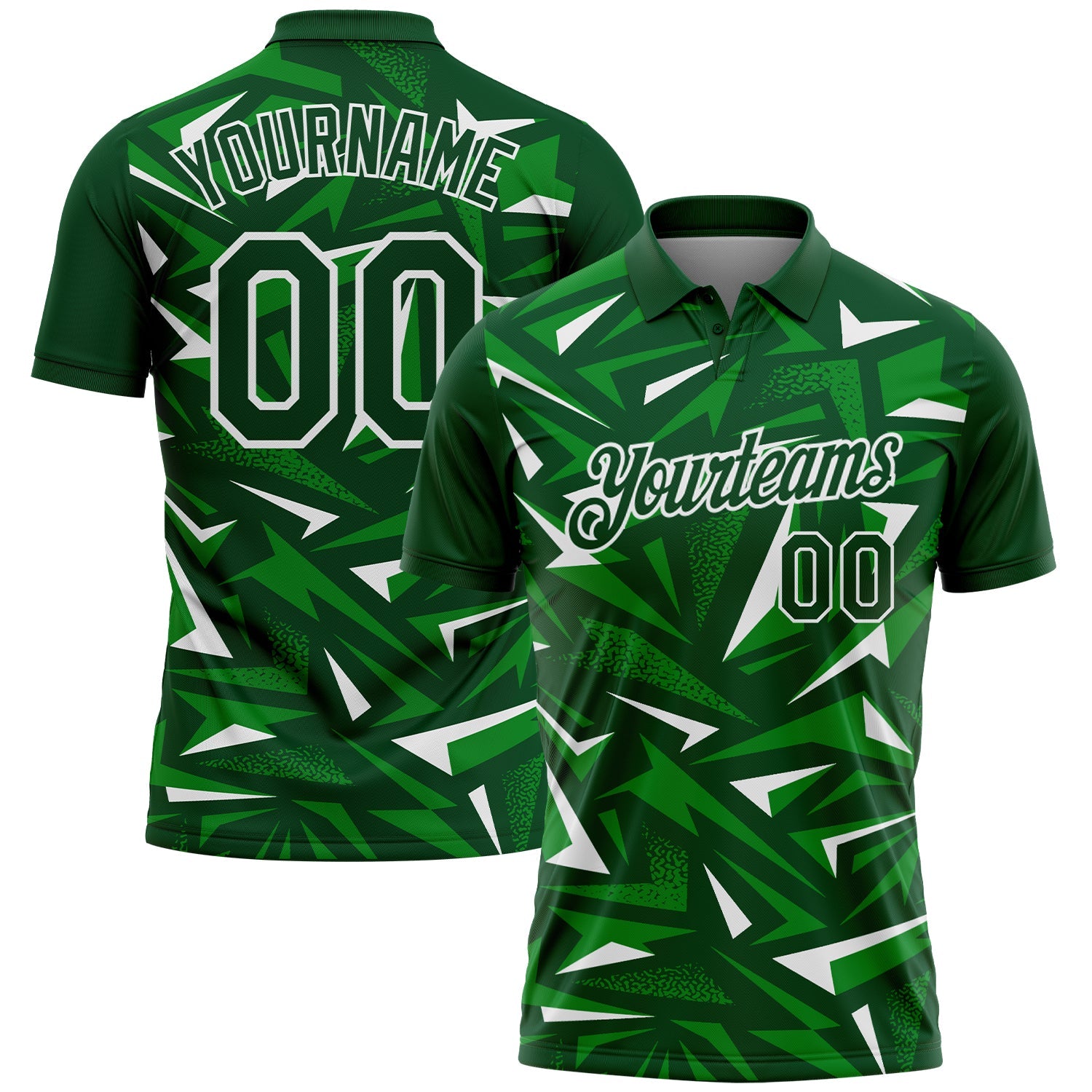 Custom Green Grass Green-White Cyber Mecha E-sport Geometric Shards Spike Performance Polo Shirt - Main View