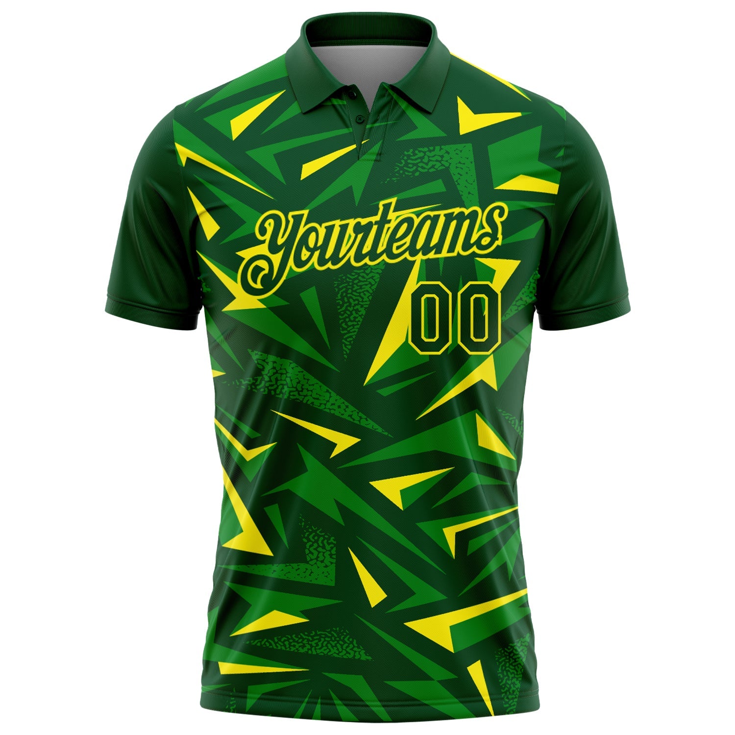 Custom Green Grass Green-Light Yellow Cyber Mecha E-sport Geometric Shards Spike Performance Polo Shirt view 2