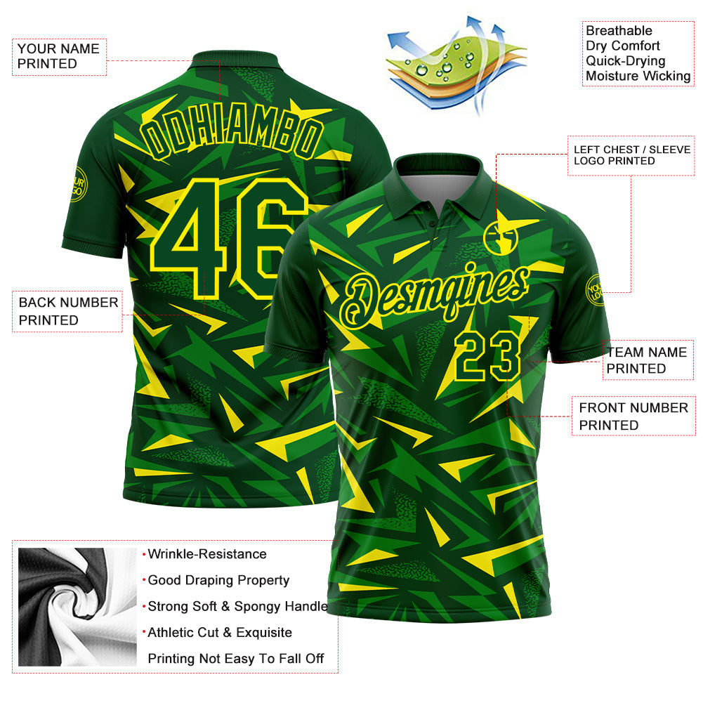 Custom Green Grass Green-Light Yellow Cyber Mecha E-sport Geometric Shards Spike Performance Polo Shirt view 3