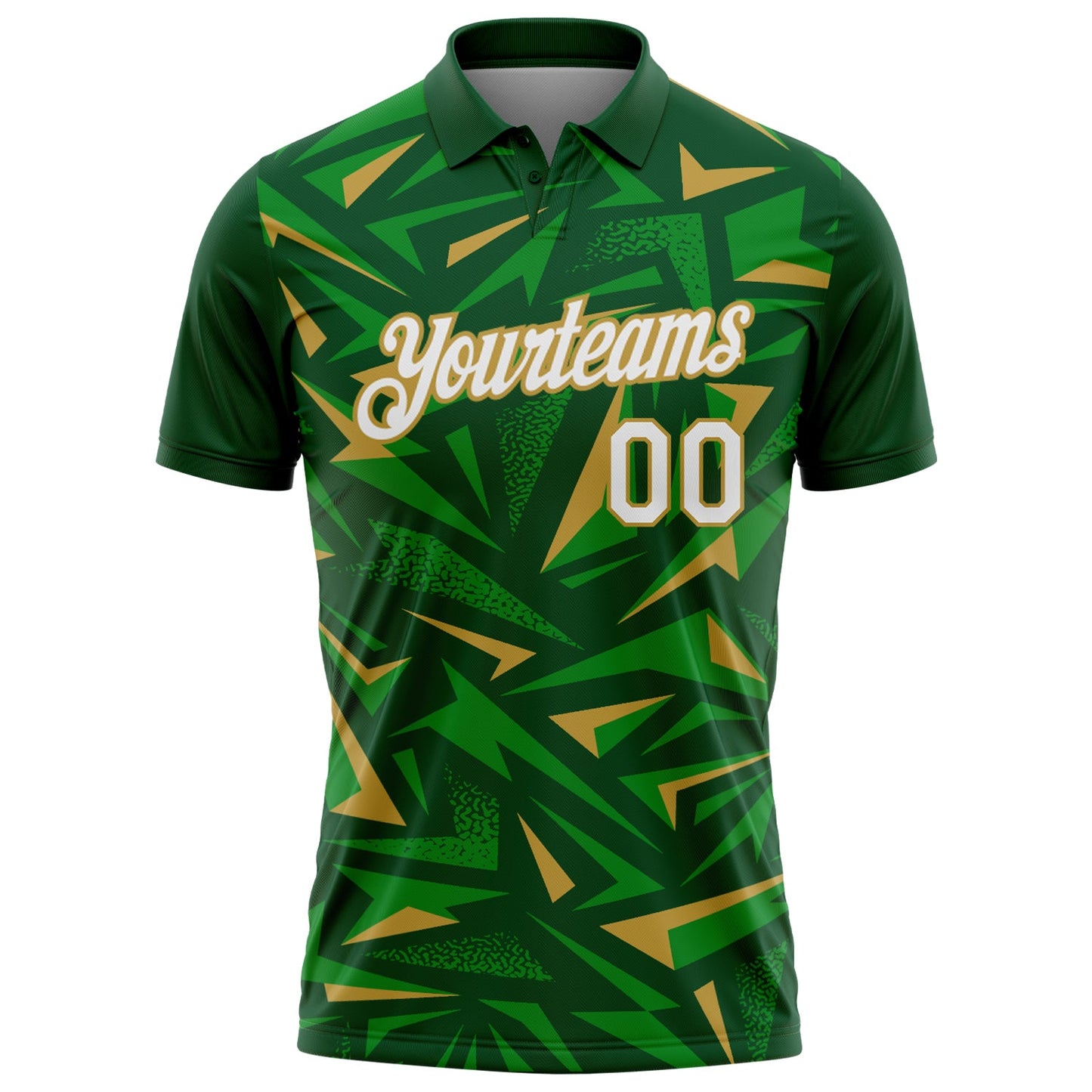 Custom Green White Grass Green-Old Gold Cyber Mecha E-sport Geometric Shards Spike Performance Polo Shirt view 2