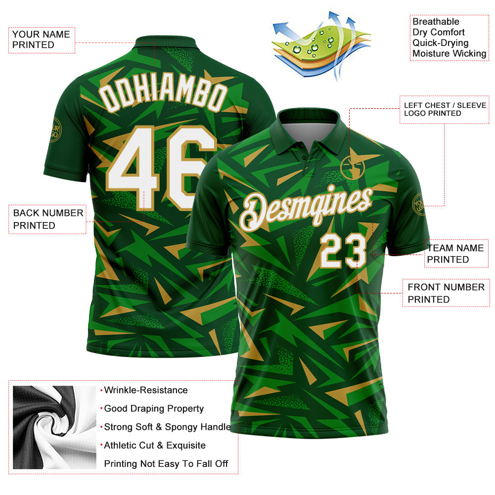 Custom Green White Grass Green-Old Gold Cyber Mecha E-sport Geometric Shards Spike Performance Polo Shirt view 3