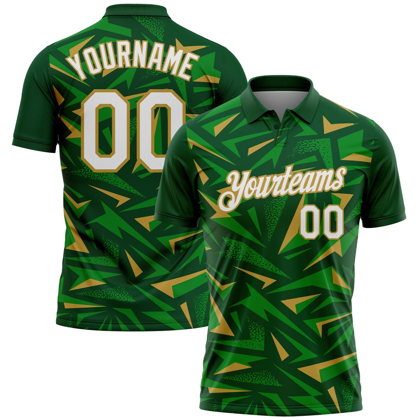 Custom Green White Grass Green-Old Gold Cyber Mecha E-sport Geometric Shards Spike Performance Polo Shirt - Main View