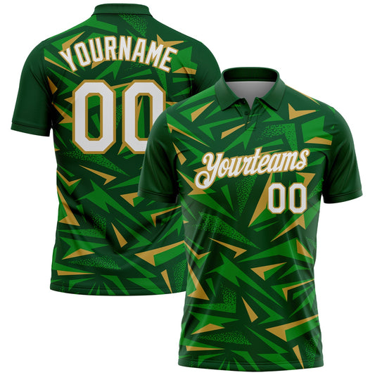 Custom Green White Grass Green-Old Gold Cyber Mecha E-sport Geometric Shards Spike Performance Polo Shirt - Main View