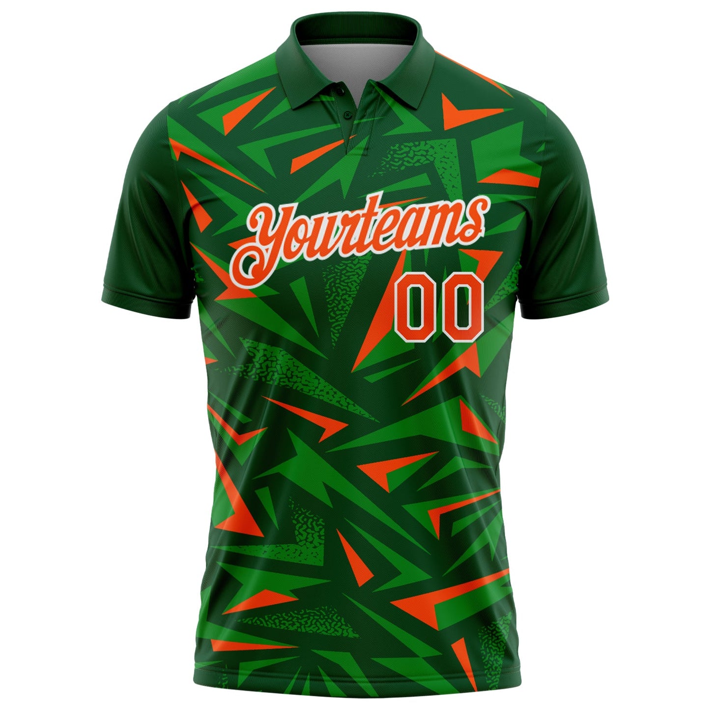 Custom Green Orange Grass Green-White Cyber Mecha E-sport Geometric Shards Spike Performance Polo Shirt view 2