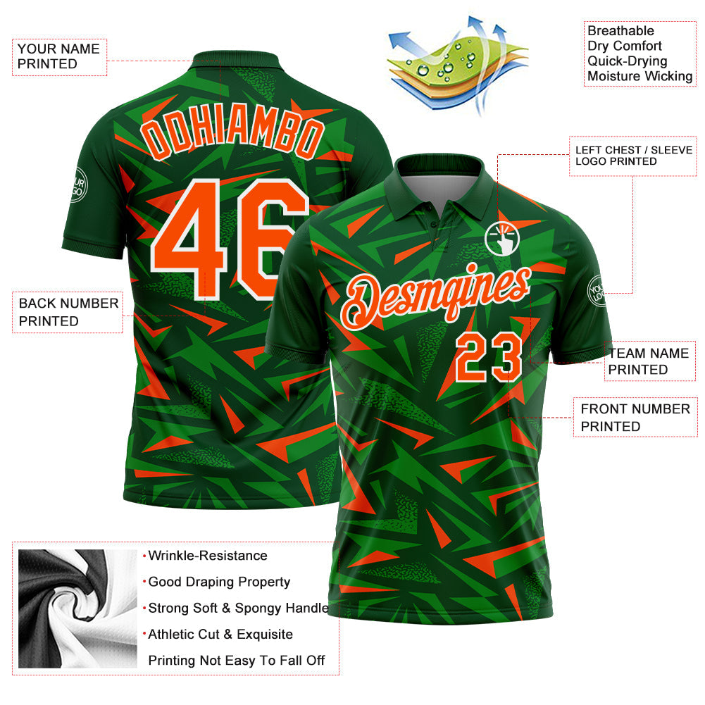 Custom Green Orange Grass Green-White Cyber Mecha E-sport Geometric Shards Spike Performance Polo Shirt view 3