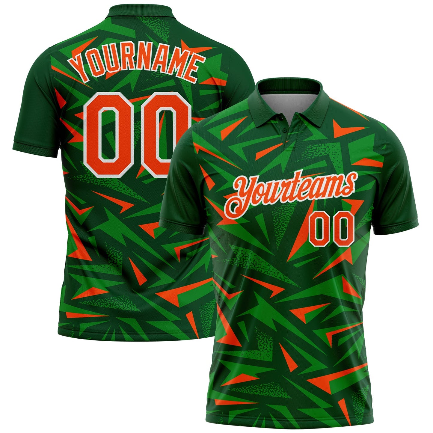 Custom Green Orange Grass Green-White Cyber Mecha E-sport Geometric Shards Spike Performance Polo Shirt - Main View
