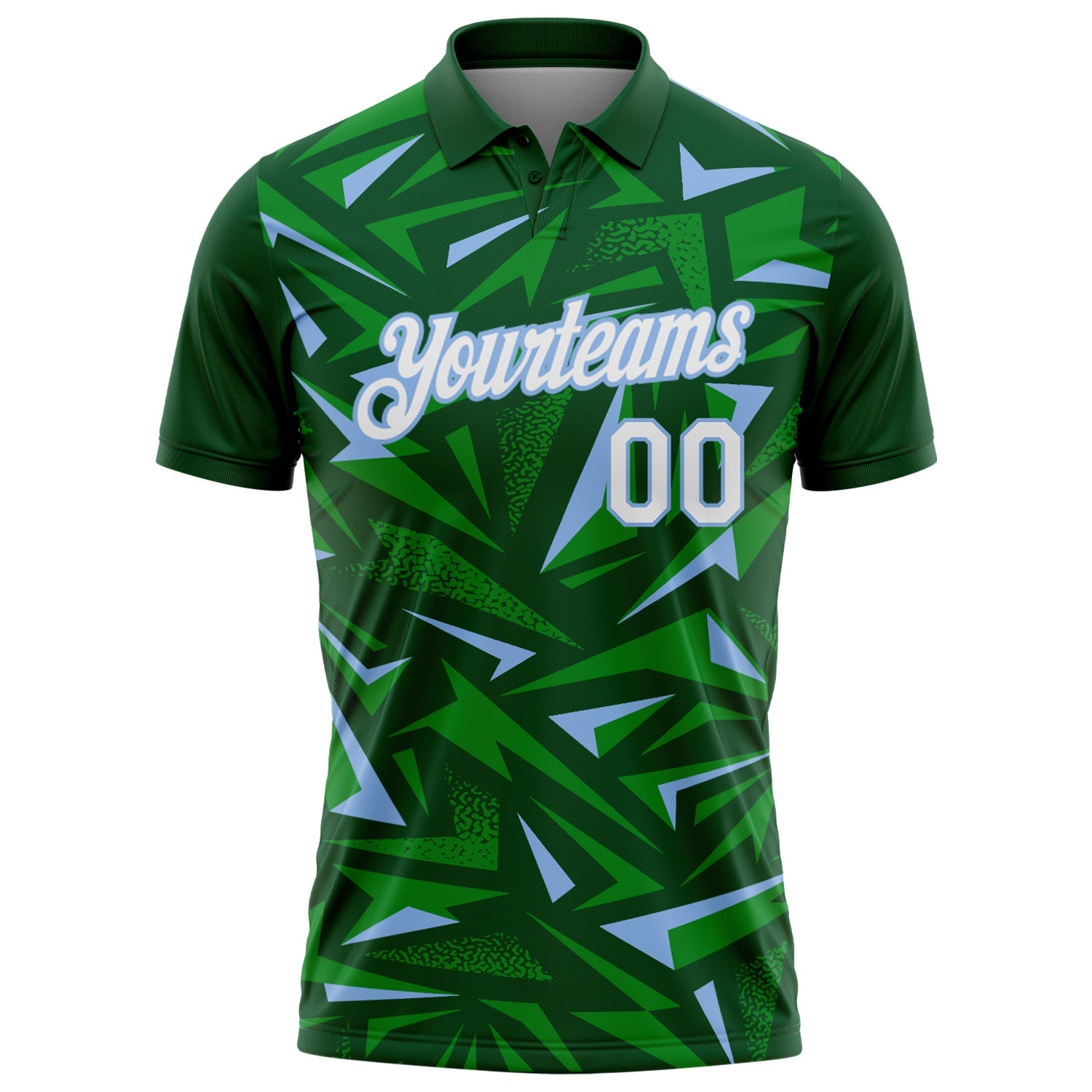 Custom Green White Grass Green-Light Blue Cyber Mecha E-sport Geometric Shards Spike Performance Polo Shirt view 2