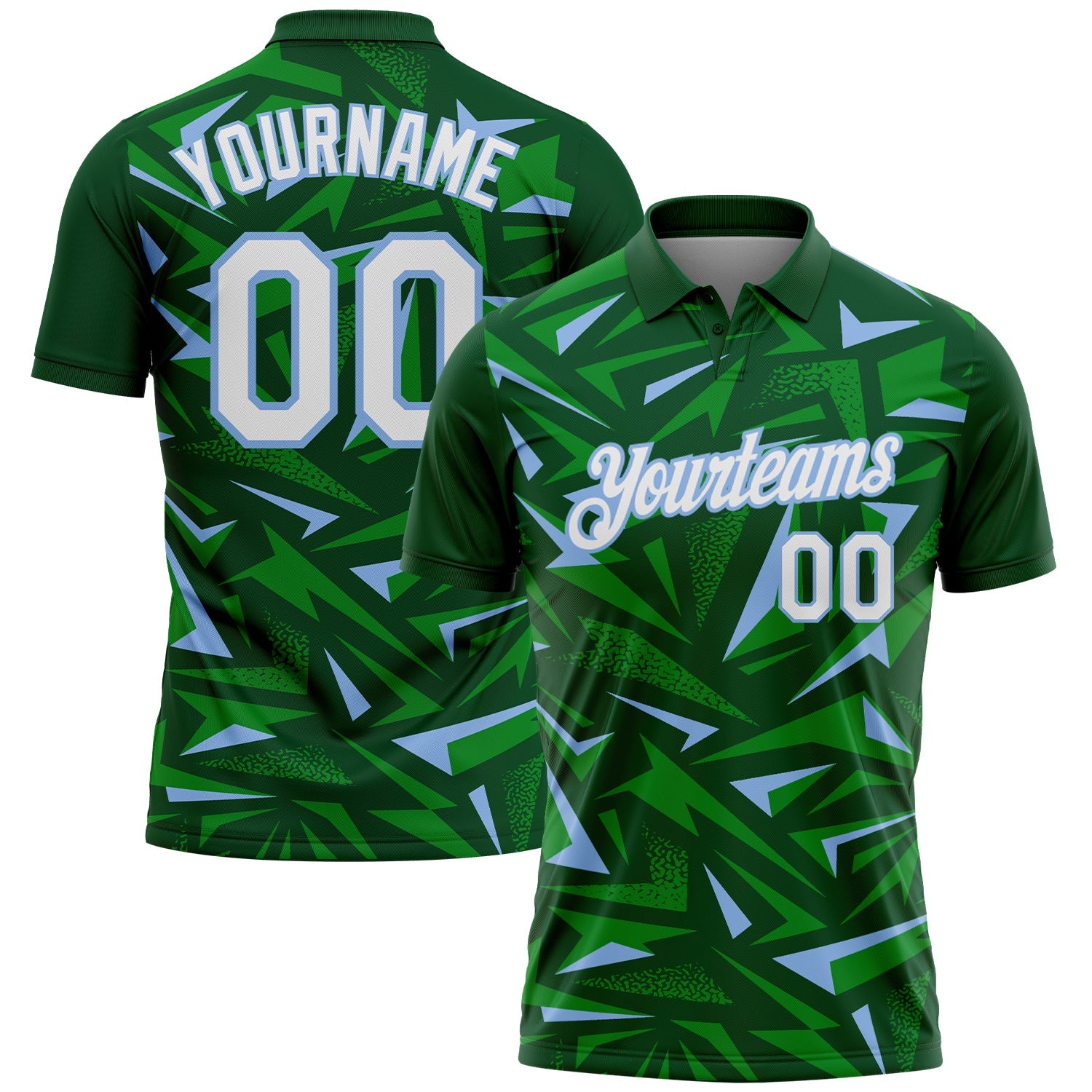 Custom Green White Grass Green-Light Blue Cyber Mecha E-sport Geometric Shards Spike Performance Polo Shirt - Main View