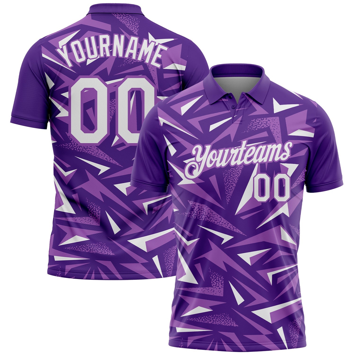Custom Purple White-Medium Purple Cyber Mecha E-sport Geometric Shards Spike Performance Polo Shirt - Main View