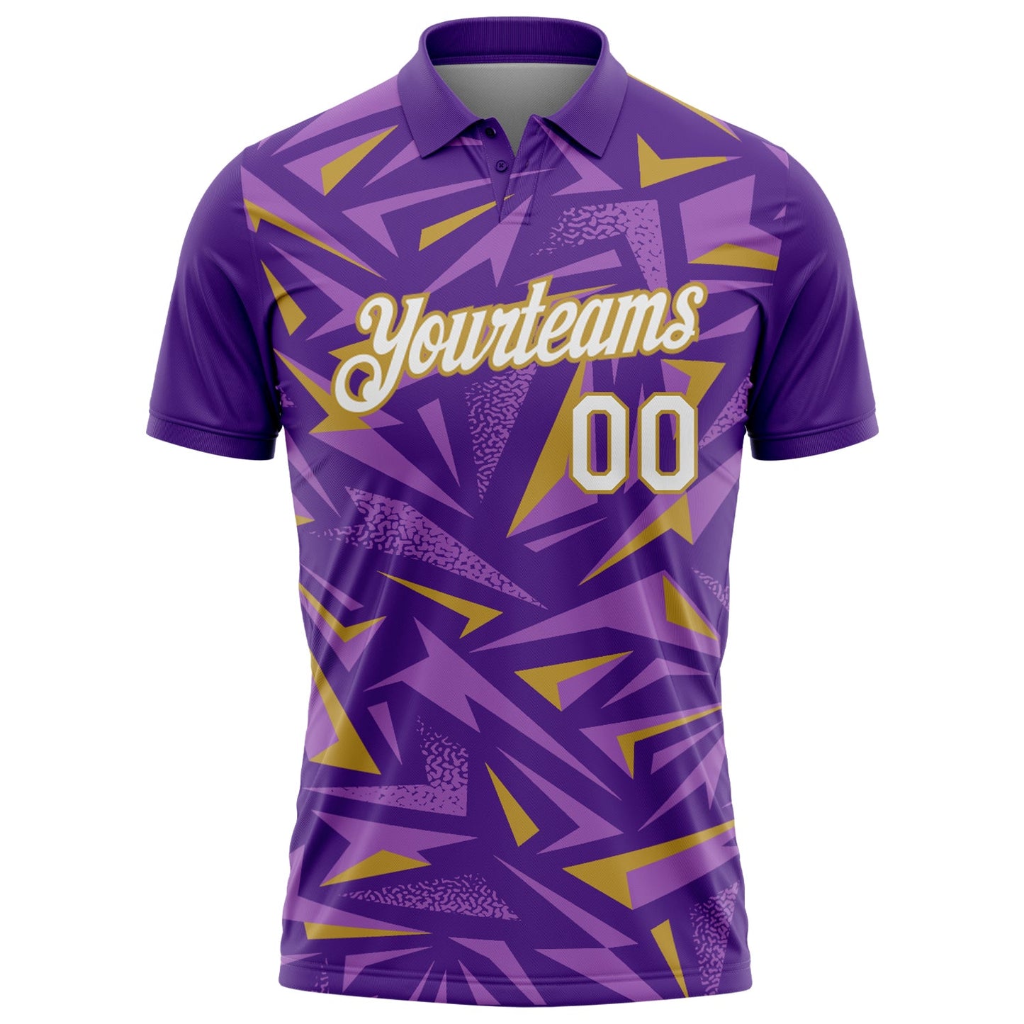 Custom Purple White Medium Purple-Old Gold Cyber Mecha E-sport Geometric Shards Spike Performance Polo Shirt view 2