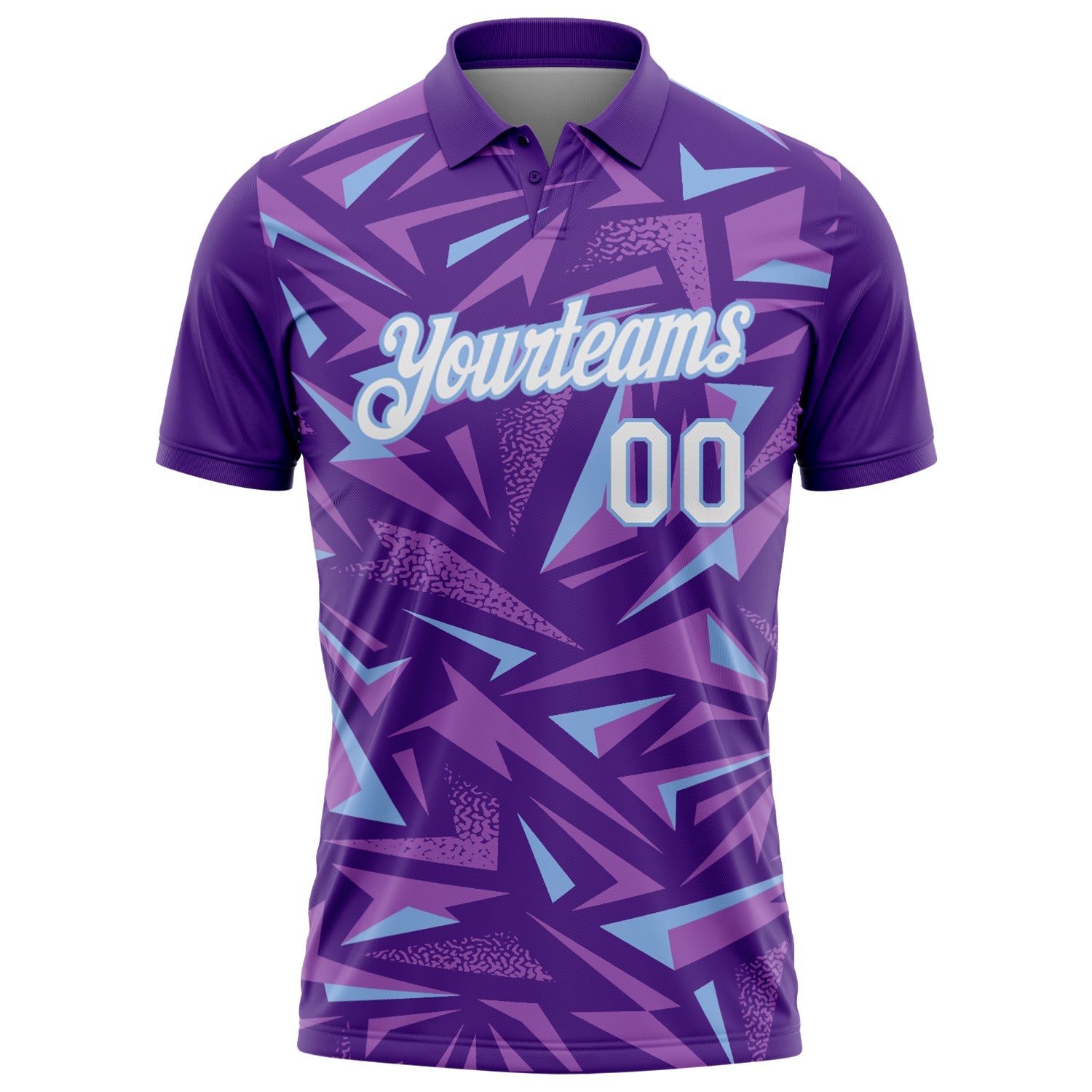Custom Purple White Medium Purple-Light Blue Cyber Mecha E-sport Geometric Shards Spike Performance Polo Shirt view 2