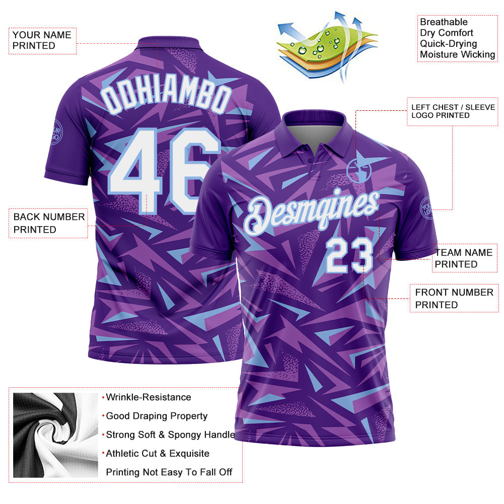 Custom Purple White Medium Purple-Light Blue Cyber Mecha E-sport Geometric Shards Spike Performance Polo Shirt view 3
